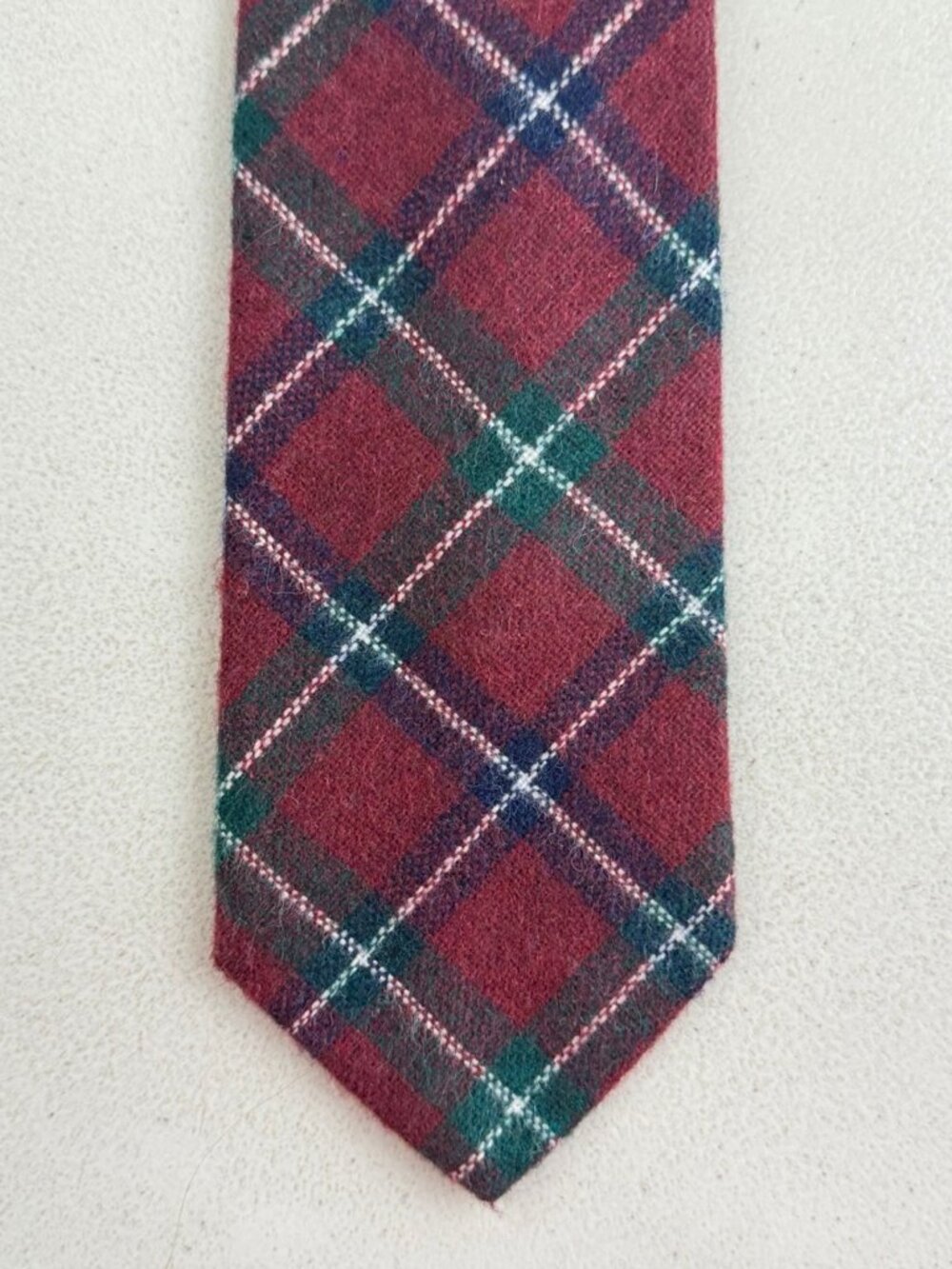 Vintage YSL Yves Saint Lauren Tie 70s Tartan Plaid Wool Blend Necktie Red/Green